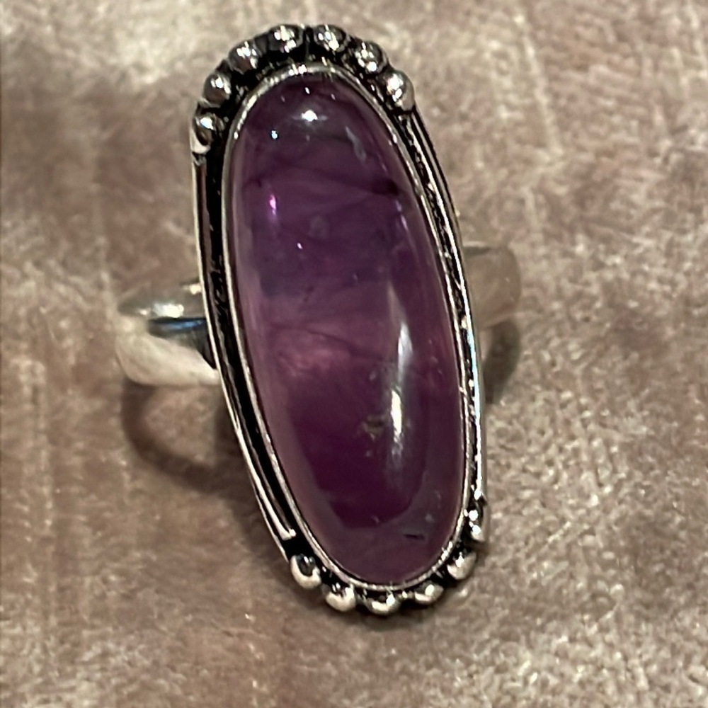 Natural Amethyst Oblong 1920’s Style Ring